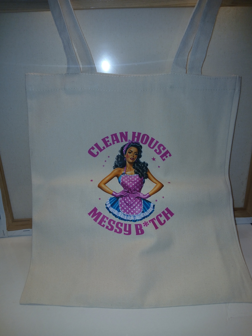 Canvas Tote Bag - Cream with Pink Retro Graphic